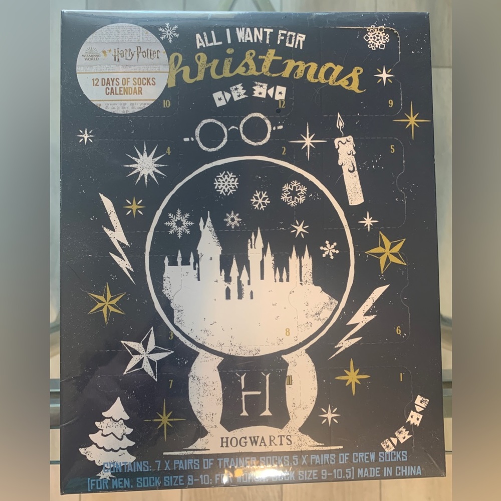 Harry Potter Wizarding World Socks Advent Calendar 12 Days, Men Size 9-10 UNOPEN